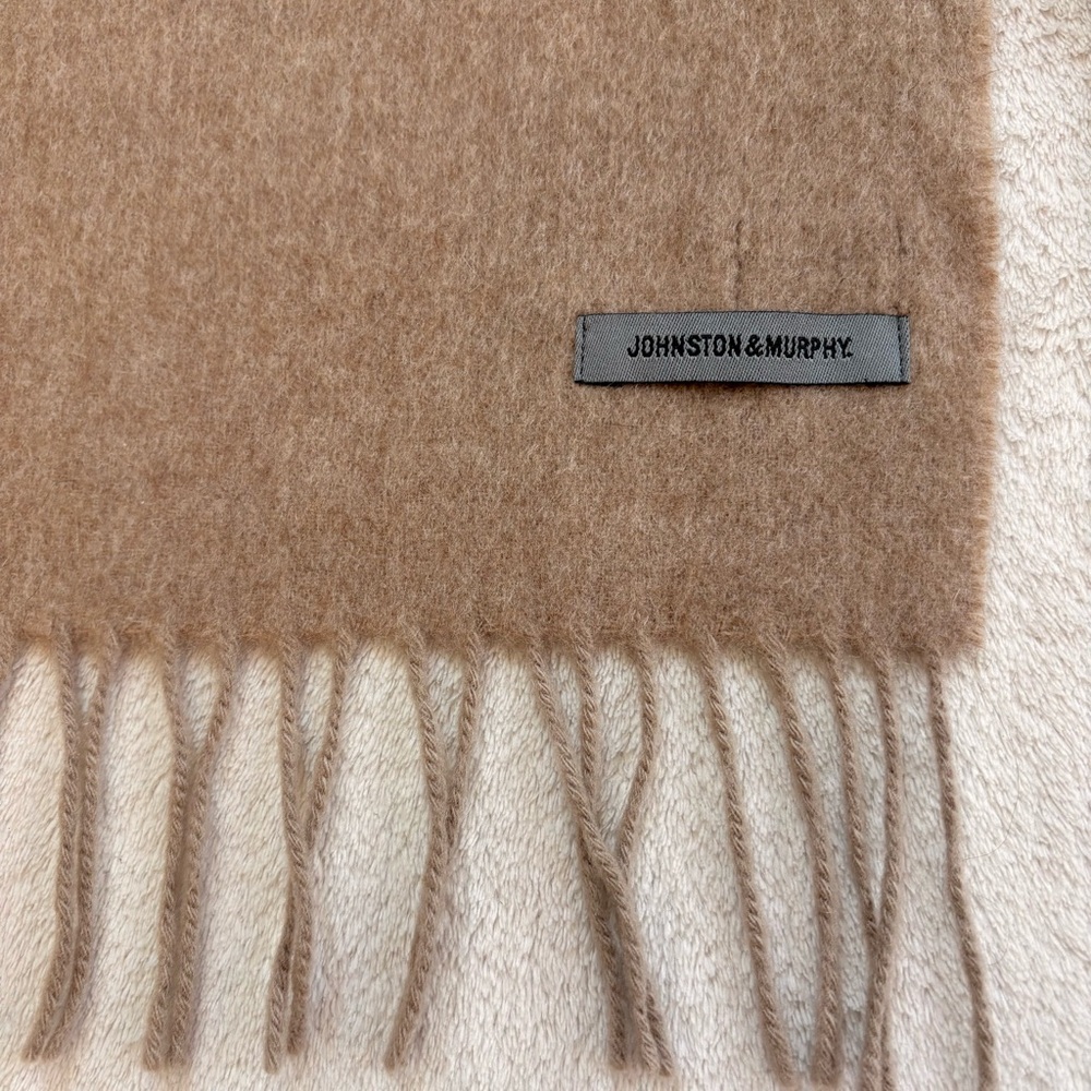 Johnston & Murphy Beige, Brown and Blue Bold Striped Cashmere Scarf 12 x 70 - Picture 2 of 6